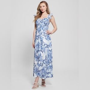 Women's Sleeveless Eco Rose Maxi Dress nwot size 6 blue white floral
